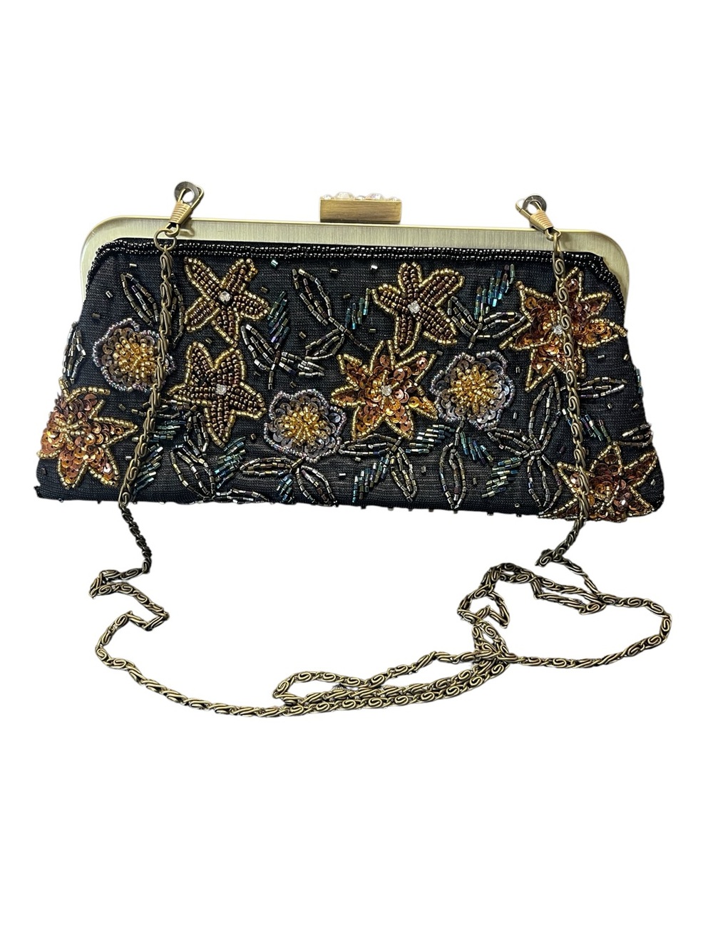 Vintage Beaded Black Floral Evening Clutch Made in Malaysia